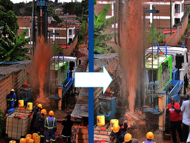 The completed water borehole that serves over 29,000 residents