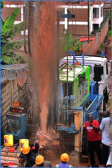 The drilling rig at work on the borehole site.
